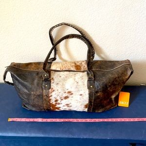 Distressed Leather Cowhide Weekender Duffel Bag
